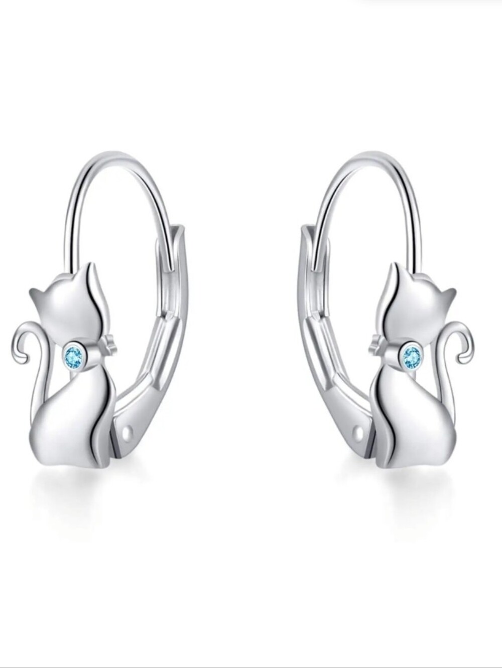 925 Cute Cat Earrings Sterling Silver Leverback